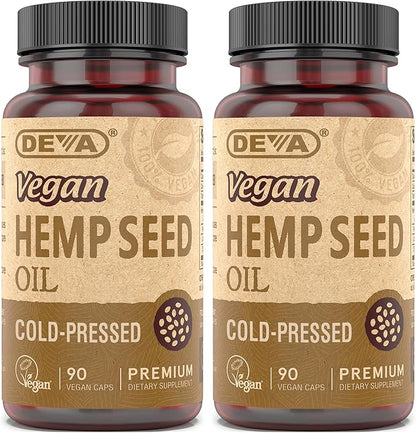 DEVA Vegan Virgin Hemp Seed Oil Capsules 2-Pack – Cold-Pressed, Unrefined, 90 Count Ea