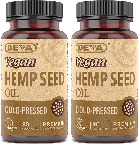 DEVA Vegan Virgin Hemp Seed Oil Capsules 2-Pack – Cold-Pressed, Unrefined, 90 Count Ea