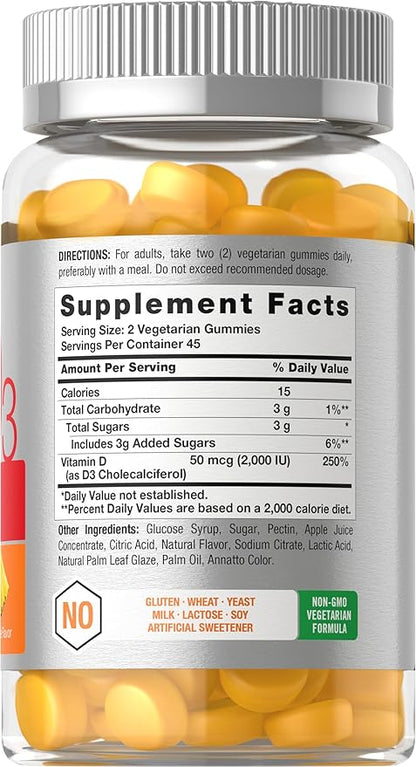 Horbäach Vitamin D3 2000iu Gummies | 90 Count | Vegetarian | Pineapple Flavor | 50 mcg | Non-GMO, Gluten Free Vitamin D Supplement