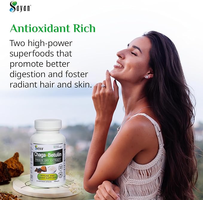 Sayan Siberian Chaga Mushroom Extract with Betulin – 90 Capsules/440mg ea – Wild-Harvested Antioxidant Blend – Immune System Support & Regulate Body Functions – Vegan, Non-GMO, No Fillers or Additives