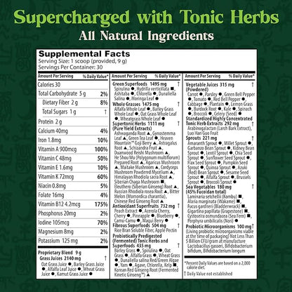 Dragon Herbs Tonic Alchemy Superfood Greens Powder with 91 Ingredients: Tonic Herbs, Ashwagandha, Mushrooms, Probiotics, Super Greens, Seaweeds, Fruits, Vegetables, Spirulina - 30 Servings