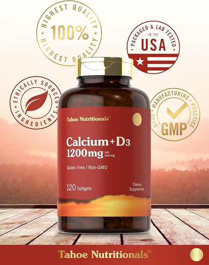 Carlyle Calcium 1200 mg with Vitamin D3 | 120 Softgels | Non-GMO & Gluten Free Supplement for Men and Women | Tahoe Nutritionals