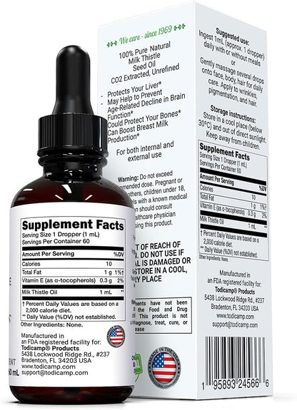 CO2 Liquid Milk Thistle Extract 2 fl oz - Milk Thistle Supplement CO2 Milk Thistle Seed Oil - Rich in Silymarin, VIT E, Zinc, Omegas, Tocopherols - Sweet and Pleasant Taste