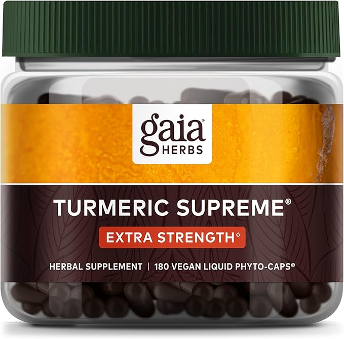 Gaia Herbs Turmeric Supreme Extra Strength - Supports Occasional Swelling from Normal Wear & Tear - with Turmeric Curcumin & Black Pepper - 180 Vegan Liquid Phyto-Capsules (Up to 180-Day Supply)