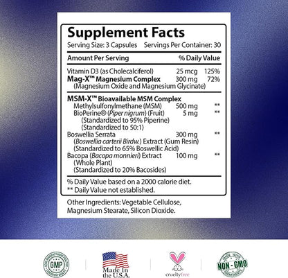 Research Verified Fibro Support - 540 Capsules - MSM, Magnesium, Vitamin D3, BioPerine - 6 Month Supply - Vegan