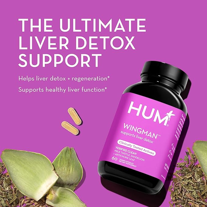 HUM Wing Man - Liver Detox and Liver Support Supplement with Milk Thistle, Dandelion Root Powder & Artichoke Leaf Extract - Helps Flush Liver of Toxins (60-Count)