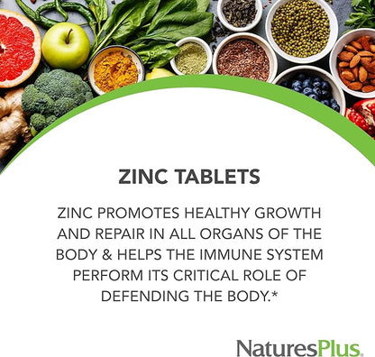 NaturesPlus Zinc - 50 mg, 90 Tablets - Vegetarian, Gluten Free - 90 Servings