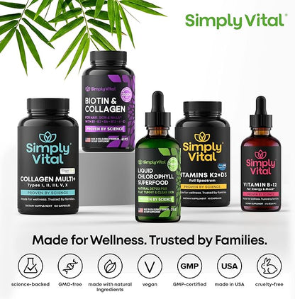 SimplyVital Chlorophyll Liquid Drops for Clear Skin & Energy Boost - Immune Support Supplement - Made in USA - Liquid Chlorophyll for Gut Health - Internal Deodorant - Antioxidant- 2 FL OZ