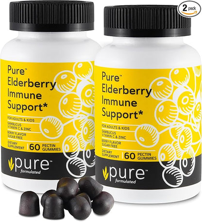 Sambucus Elderberry Gummies with Zinc & Vitamin C - Sugar Free Elderberry Immune Support Gummies & Vitamins for Adults & Kids – Vegan & Non-GMO – Pack of 2