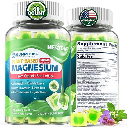 Organic Magnesium Gummies 500mg for Adults and Kids 7+ | Equivalent to 10 Forms of Magnesium | Plant-Based | Best Absorption | Gentle On Stomach |Supports Zzz & Relaxation,Brain,Muscle, Hēart, Bone