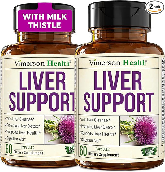 Liver Cleanse Detox & Repair Milk Thistle Supplement - Herbal Liver Support - Choline, Artichoke Extract & Chicory. Dandelion Root Supplement to Support Digestion & Promote Cellular Repair. 2 Pack