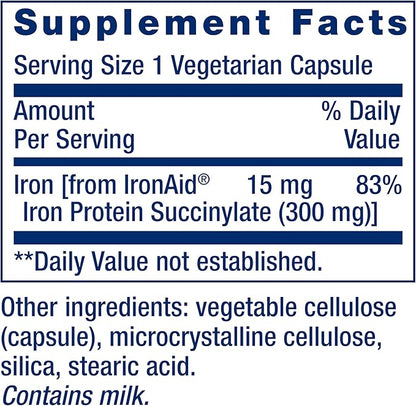 Life Extension Iron Protein Plus, Iron Protein succinylate, absorbable Iron Supplement for Whole-Body Health, Non-GMO, Gluten-Free, Vegetarian, 100 Capsules