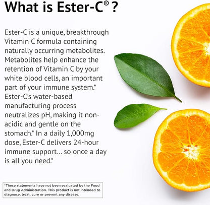 Ester-C American Health with Citrus Bioflavonoids Capsules - 24-Hour Immune Support, Gentle On Stomach, Non-Acidic Vitamin C - Non-GMO, Gluten-Free - 1000 mg, 90 Count