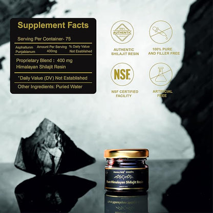 Shilajit Pure Himalayan Resin Gold Grade 400mg Pr Serving 100 Days Supply Wild harvested in India with Lab Test Report Fulvic Acid 85 Trace Minerals 40gm