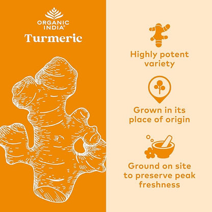 ORGANIC INDIA Turmeric Curcumin with Black Pepper - Organic Turmeric Supplement and Curcumin Supplement, Turmeric Capsules, Joint Support & Immune System Support, Whole Root, Trikatu - 180 Capsules