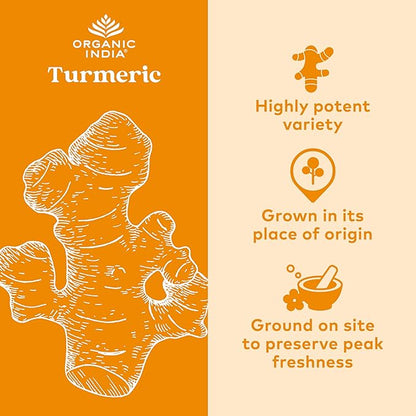 ORGANIC INDIA Turmeric Curcumin with Black Pepper - Organic Turmeric Supplement and Curcumin Supplement, Turmeric Capsules, Joint Support & Immune System Support, Whole Root, Trikatu - 90 Capsules