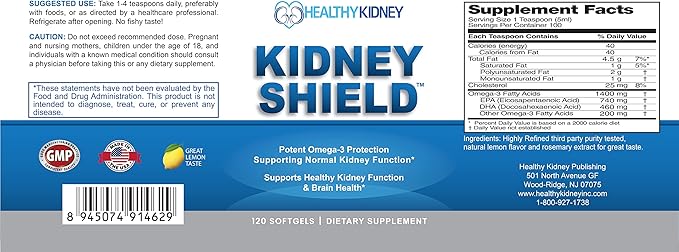 Kidney Shield Omega-3 Fish Oil & Sodium Bicarb 2 Pack Bundle Support Normal Kidney Function & Acid Levels