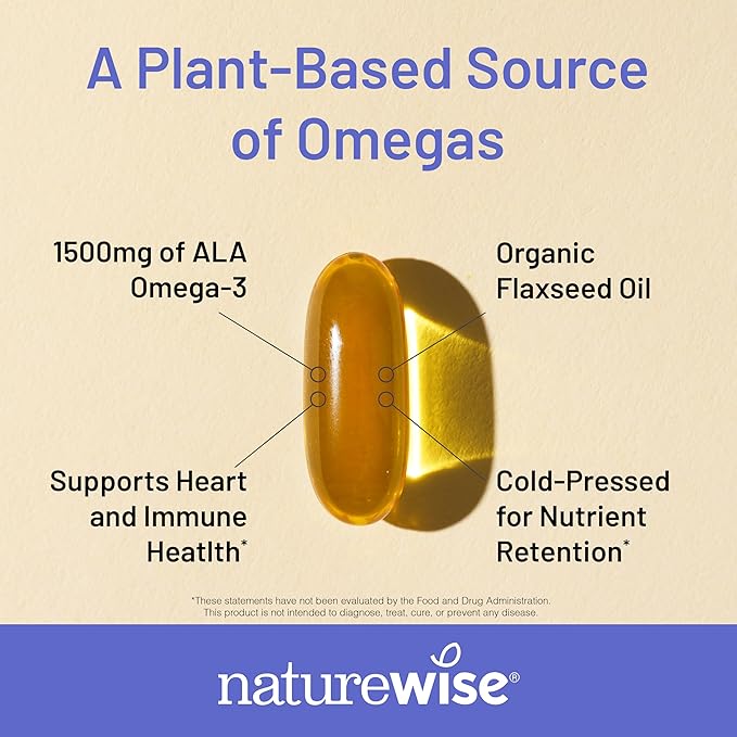 NatureWise Flaxseed Oil 3000 mg, Fish Free Omega 3 with 1500 mg ALA, Dietary Supplement for Immune Health Support - Organic, Cold Pressed, Non-GMO - 90 Softgels[30-Day Supply]