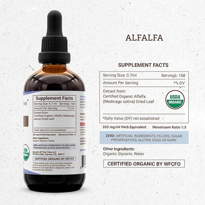 Secrets of the Tribe Alfalfa USDA Organic | Alcohol-Free Extract, High-Potency Herbal Drops | Made from 100% Certified Organic Alfalfa Dried Leaf (4 oz)
