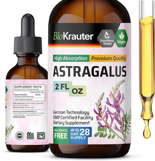 BIO KRAUTER Astragalus Tincture - Astragalus Root Liquid Extract for Immune Support - Alcohol and Sugar Free - High Absorption - Vegan Drops 2 Fl.Oz.