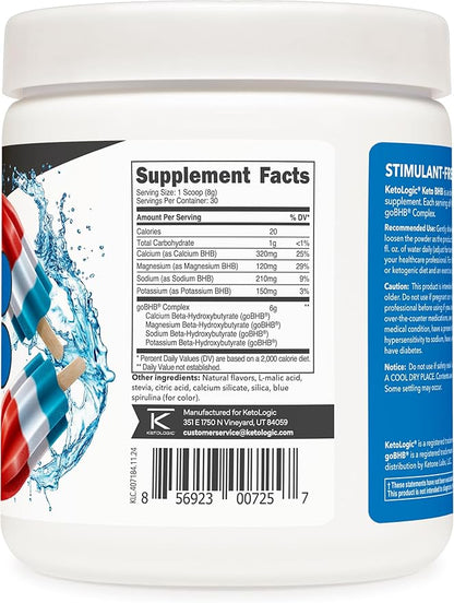 Ketologic Keto BHB (Patriot Pop Flavor) 30 Servings - Exogenous Ketone Supplement with goBHB, Beta-Hydroxybutyrate Salts