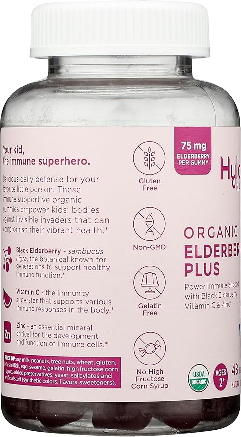 Hyland's Kids Organic Elderberry Plus Gummies, Organic Black Elderberry with ZINC and Vitamin C, Immune Support for Children, 48 Vegan Gummies