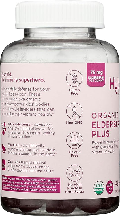 Hyland's Kids Organic Elderberry Plus Gummies, Organic Black Elderberry with ZINC and Vitamin C, Immune Support for Children, 48 Vegan Gummies