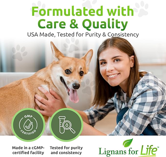 Lignans For Life Flaxseed Lignans for Dogs + SDG - Omega 3 Fatty Acids, High Fiber Antioxidants - Helps Improve Shiny Coat, Digestive & Heart Health Flax Seed for Dogs, 90 Flaxseed Capsules, 2 Pack