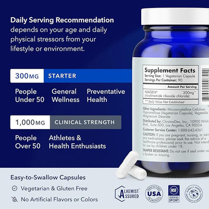 TRU NIAGEN Patented NAD Supplement for Anti Aging and Cell Regeneration, 300 mg Niagen, 90 Servings | Supports Cellular Energy, Brain, Muscle | Nicotinamide Riboside (NR) Take 1 Daily | 2 Bottles