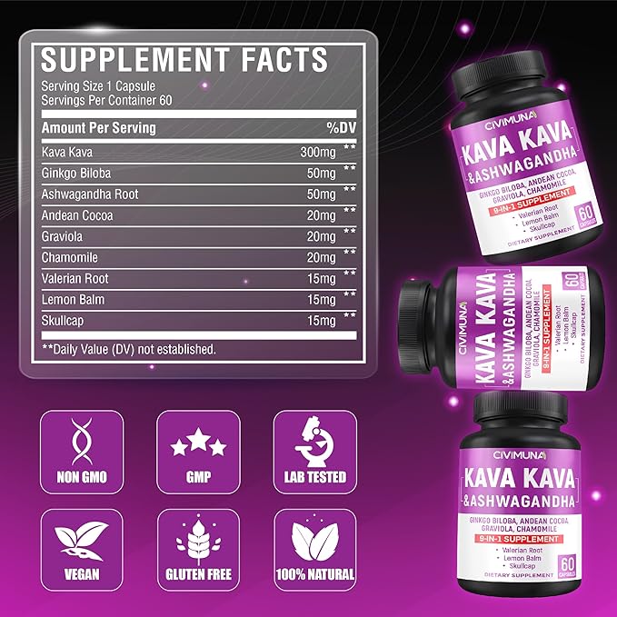 Kava Capsules with Kava, Ginkgo, Ashwagandha and More - 120 Capsules for 4 Months Supply (Pack of 2)