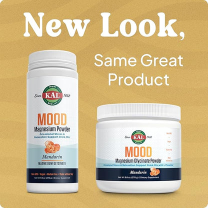 KAL Mood Magnesium Powder with L-Theanine - Mandarin Flavor Magnesium Supplement - Relaxation Support, High Absorption, No Added Sugar, Vegan, Gluten Free, Made Without Soy - 40 Servings, 9.8 oz