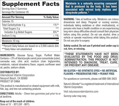 Nature's Wonder Drug-Free Melatonin 10 mg Gummies for Adult Sleep Health, 100% Drug Free Sleep aid, Promote Healthy Sleep and Wake Rhythm and Patterns, 45 Day Supply, 90 Count