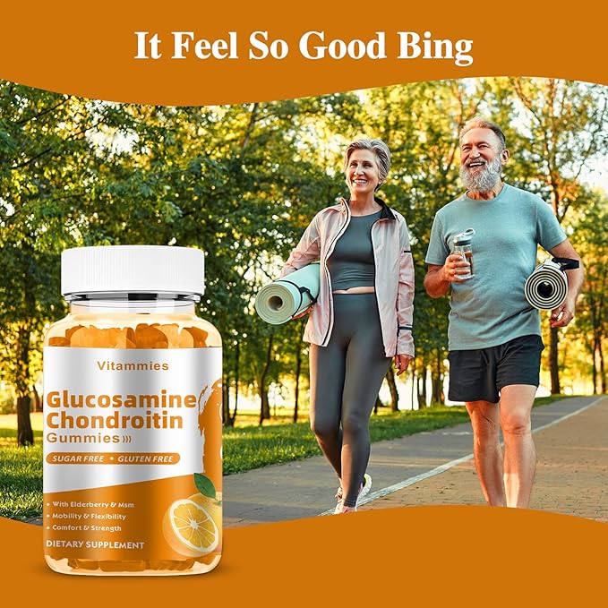 Glucosamine Chondroitin Gummies with MSM & Elderberry Extra Strength - Joint Support, Antioxidant Immune Support Supplement for Adults, Men & Women - 60 Orange Gummies