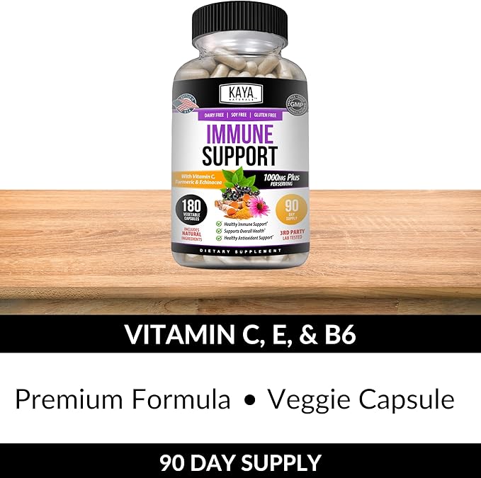 Kaya Naturals Elderberry Immune Support with Zinc and Vitamin C for Adults, Probiotics & Turmeric 1000mg Immune System Booster Sambucus Elderberry Capsules - 180 Count