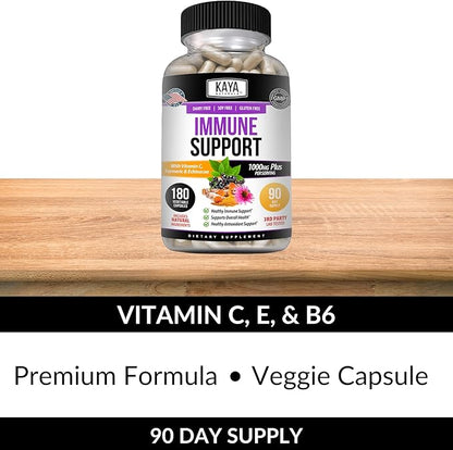 Kaya Naturals Elderberry Immune Support with Zinc and Vitamin C for Adults, Probiotics & Turmeric 1000mg Immune System Booster Sambucus Elderberry Capsules - 180 Count