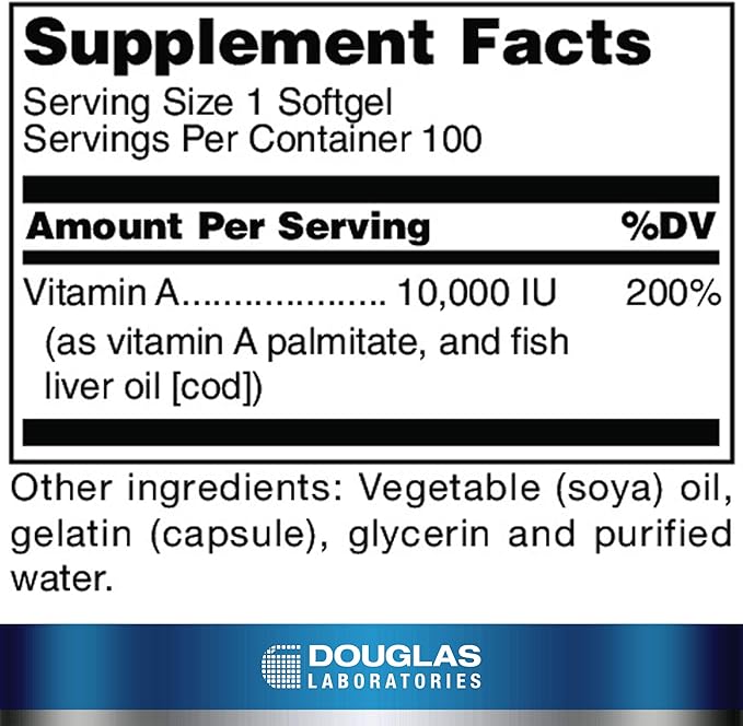 Douglas Laboratories Vitamin A | 10,000 I.U. Vitamin A Derived from Fish Liver Oil | 100 Softgels