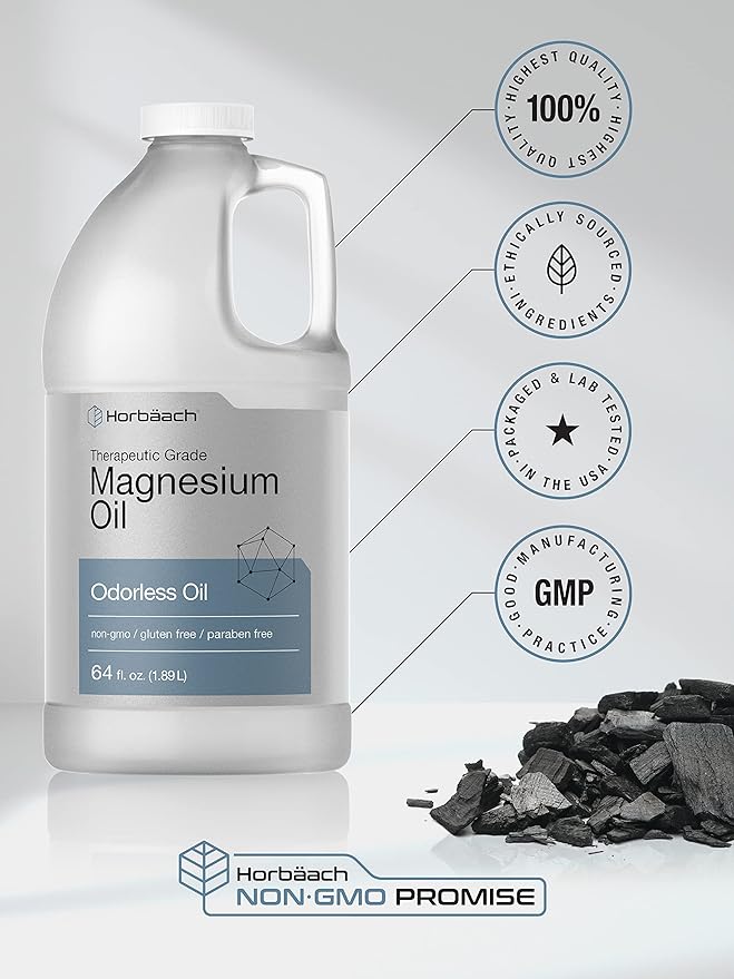 Horbäach Magnesium Oil | 64 fl. oz | Therapeutic Grade | Vegetarian, Non-GMO, Gluten Free, and Paraben Free Odorless Formula