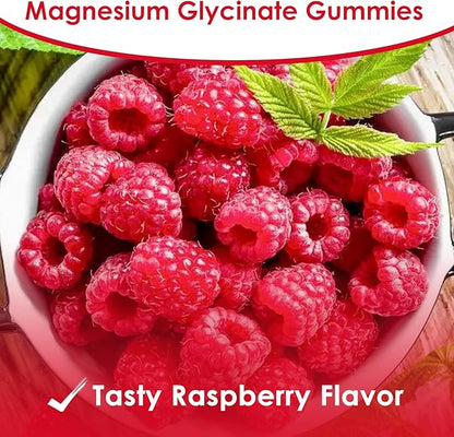 Magnesium Glycinate Gummies 500mg | Relaxation Calm Magnesium Gummies | Sugar-Free | Non-GMO | Gluten-Free | Vegan-Friendly for Adults & Kids (60 Raspberry Gummies)