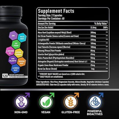 Fertility Supplements for Men - Zinc, Maca, Ashwagandha, L-Arginine - Male Vitality Conception for Him - Count and Motility Pregnancy Aid - Vitamins and Male Fertility Support Supplement - 120 Pills
