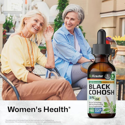 BIO KRAUTER Black Cohosh Root Tincture - Vegan Black Cohosh Supplements Women Support - Alcohol and Sugar Free - 2 Fl.Oz.