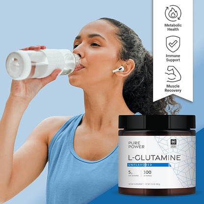 Pure Power L-Glutamine, Unflavored, 17.6 oz (500 g), 100 Servings (1 Jar), 5 g Per Serving, Non-GMO, NSF Certified for Sport, Dr. Mercola