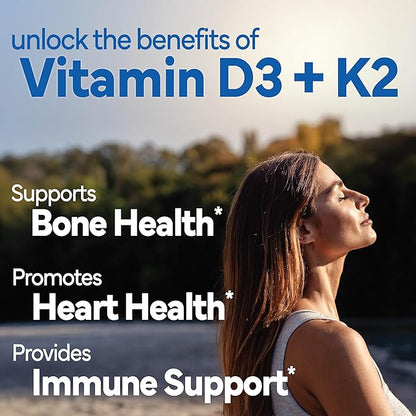 Vitamin D3 with Vitamin K2, D3 2000 IU with K2 100 mcg for Healthy Muscle Function, Bone Health and Immune Support, Vitamin D3 K2, 60 Tablets