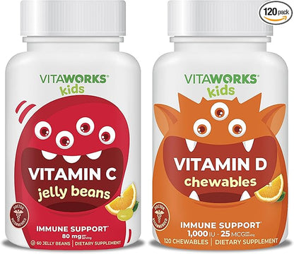 Kids Vitamin C 80mg Jelly Beans + Vitamin D3 1000 IU Chewables Bundle