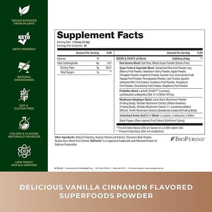 Nutrology Greens & Fruits Powder-Naturally Sourced Superfood, Vanilla Cinnamon (30 Servings) Grass Fed Whey Protein Powder, Creamy Chocolate Flavor (28 Servings)