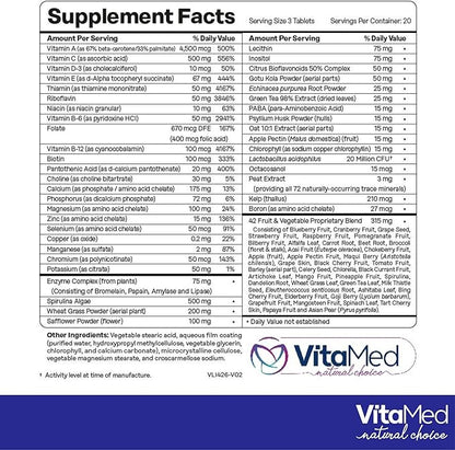 Vita Forte Vegan Multivitamin – Complete Daily Supplement with Essential Vitamins, Minerals, Probiotics, Digestive Enzymes, and Superfoods for Immune Support & Optimal Wellness – 60 Tablets