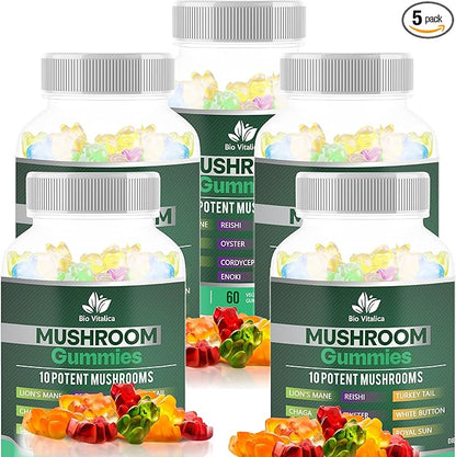 BIO VITALICA BioVitalica Mushroom Gummies - Lions Mane Gummies for Adults with 10 - Blend Mushrooms Complex Reishi, Chaga, Cordyceps, Turkey Tail, & More - Mushroom Supplement - Parental (5)