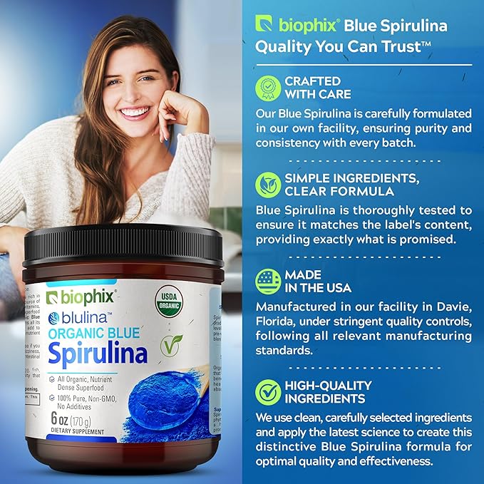 biophix Blue Spirulina Powder Organic 6 oz – Natural Dye Pigment Nutrient-Rich Algae – Blue Algae Supplement – Pure Organic Espirulina Azul en Polvo – 170 Servings
