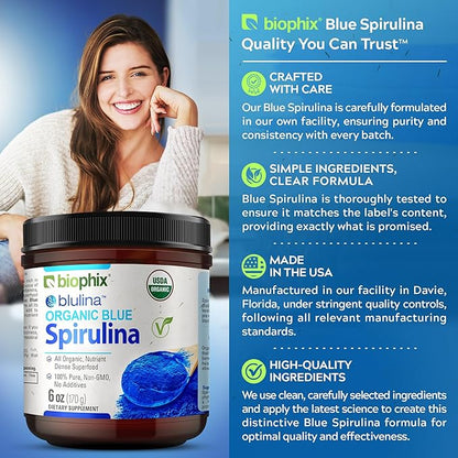 biophix Blue Spirulina Powder Organic 6 oz – Natural Dye Pigment Nutrient-Rich Algae – Blue Algae Supplement – Pure Organic Espirulina Azul en Polvo – 170 Servings