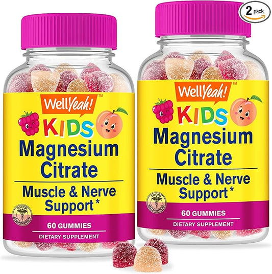 Magnesium Citrate Gummies for Kids (2 Pack) - Chewable Stress Relief Supplement for Children - Natural Calm, Mood Support, Non-GMO, Gluten Free - Natural Sourced Flavors - 60 Gummies