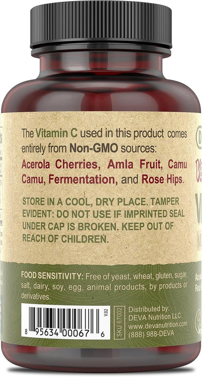 DEVA Vegan Vitamins - Vegan Food Based Premium Vitamin C - Multisource - Non-GMO - 90 Tablets